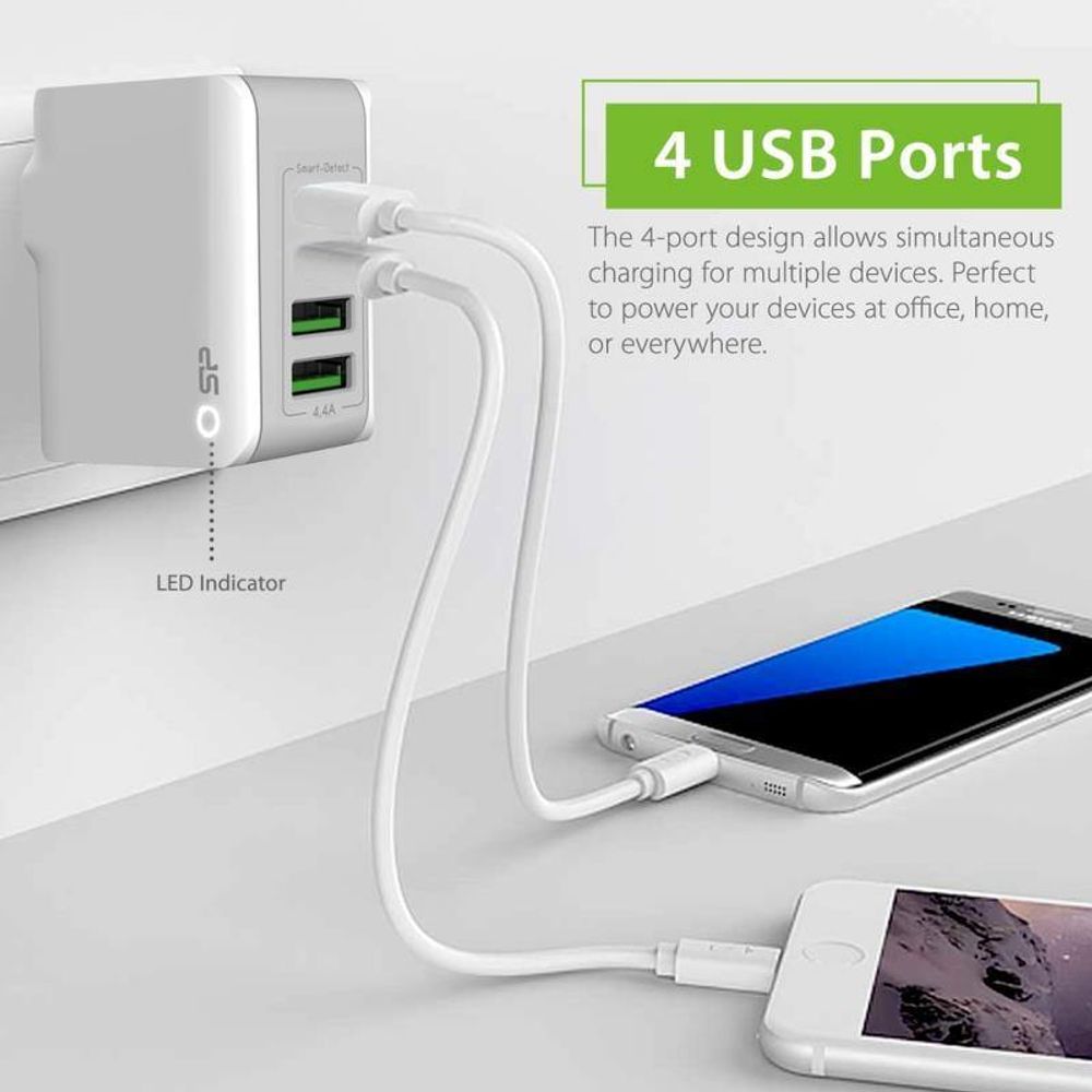 Multiladestasjon USB 4 uttak, passer til 120 land