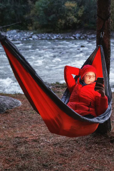 Hovedbilde Rød / sort hengekøye til camping