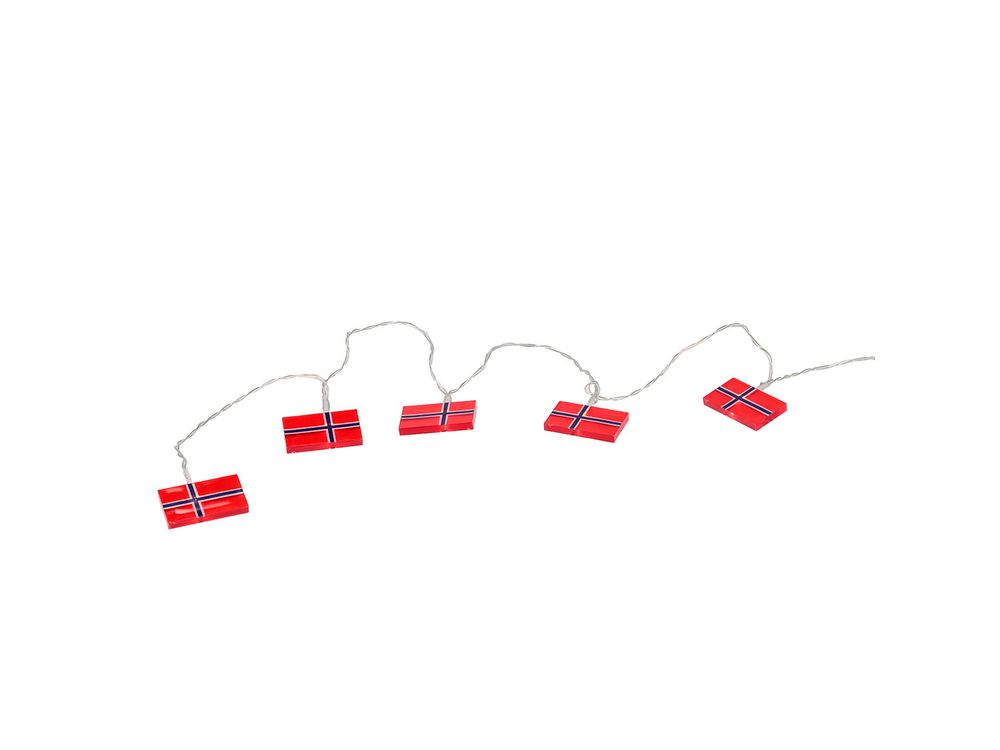 LED-lysslynge med 10 norske flagg x 230 cm 